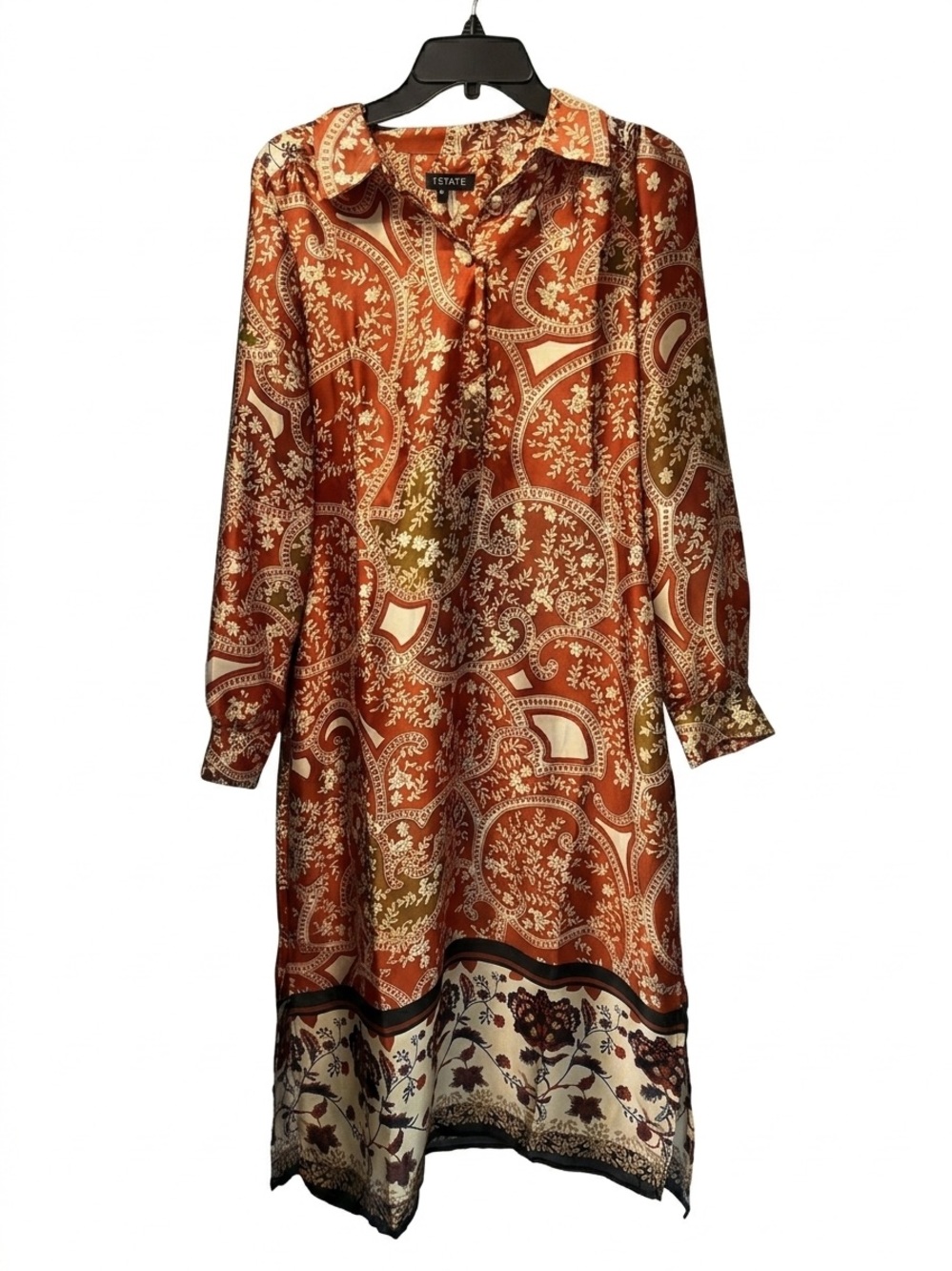 1. State Rust Paisley Maxi Dress with Cream Hem and Olive Accents - Picture 2 of 4